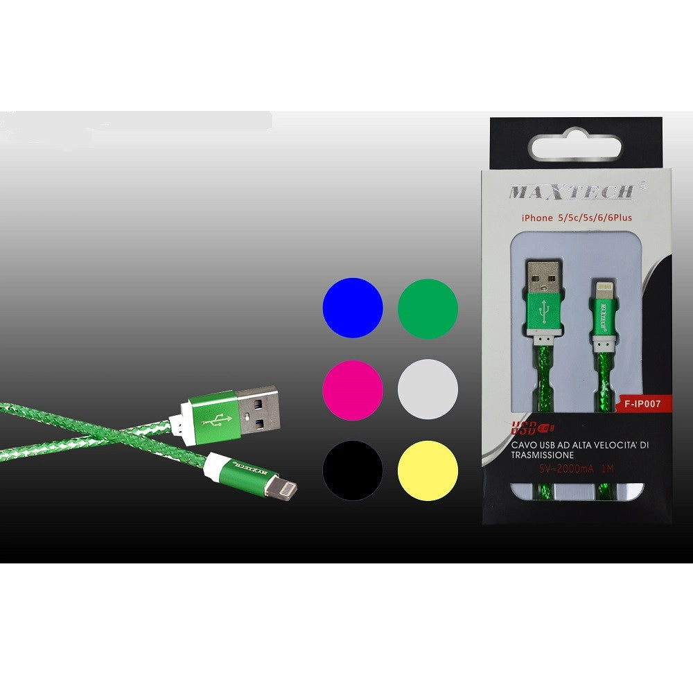 Trade Shop - Cavo Filo Usb Alta Velocità Per Iphone 5/5c/5s/6/6plus 5volt - 2000ma 1mt Maxtech F-ip007 -