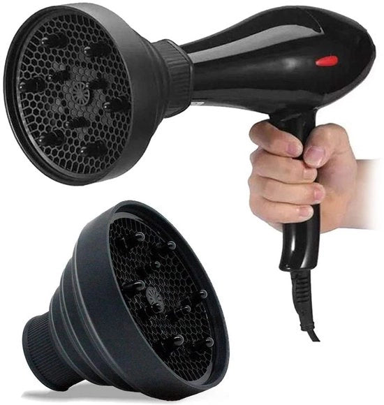 Diffusore per parrucco pieghevole in silicone - diffusore per asciugacapelli - diffusore adattabile per tutti i tipi di capelli - 1 pezzo - per viaggi - nero