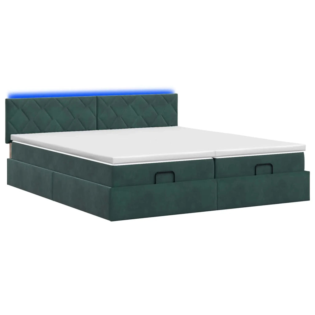 Letto Ottomano con Materasso e LED Verde Scuro 200 x 200 cm 3457359