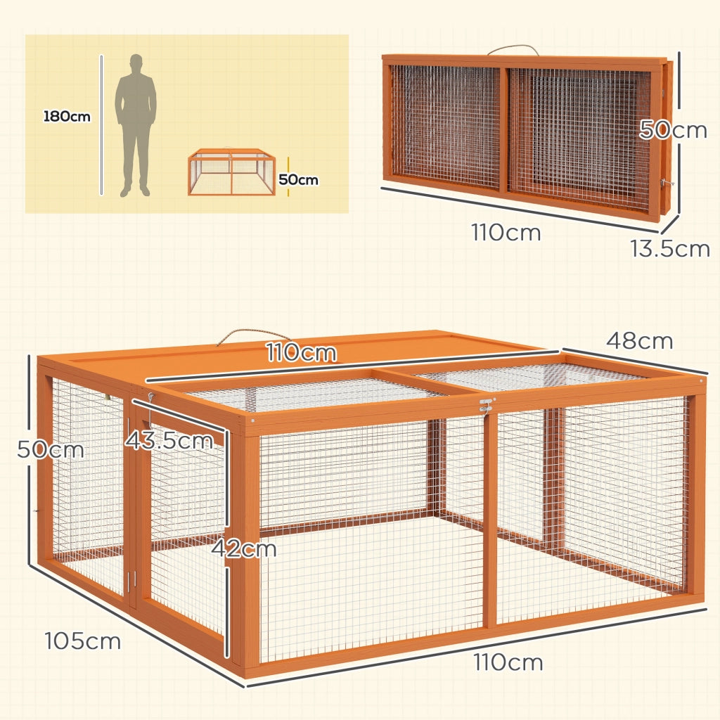 Conigliera da Esterno Pieghevole per Roditori ¨C zephmum ¨C Legno e Acciaio, 110x105x50 cm, Arancione