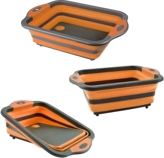 Snodo snijplank multifunzionale con forbici multifunzionali, utensili da campeggio pieghevoli, lavabo portatile, risparmio di spazio, 4-in-1 contenitore multifunzionale per / picnic / campeggio