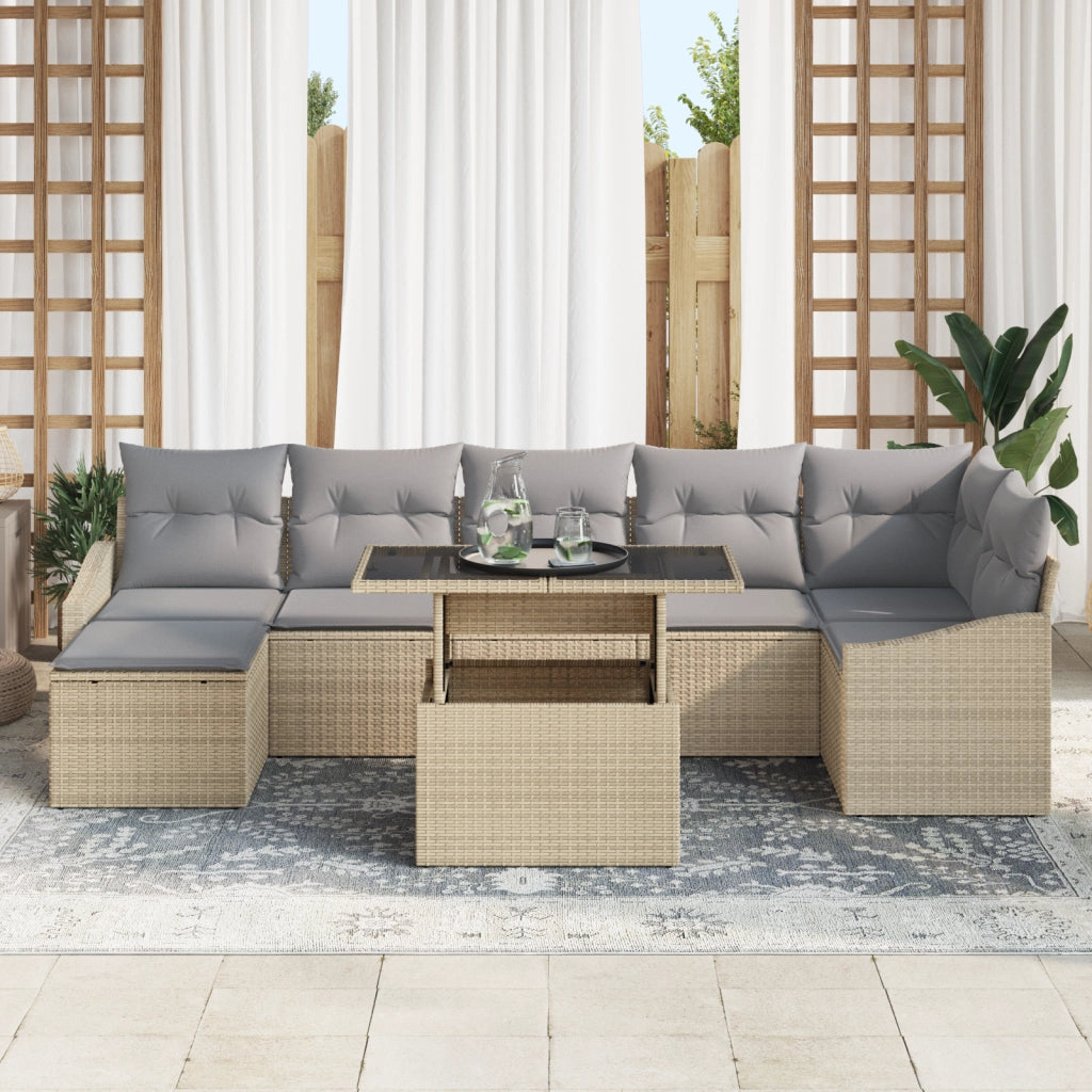 Set di divani da giardino a 8 pezzi con cuscini Beige in Rattan Poliestere