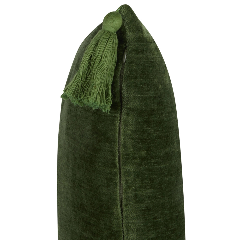 Cuscino in velluto decorativo verde con nappe quadrato 45 x 45 cm camera da letto soggiorno