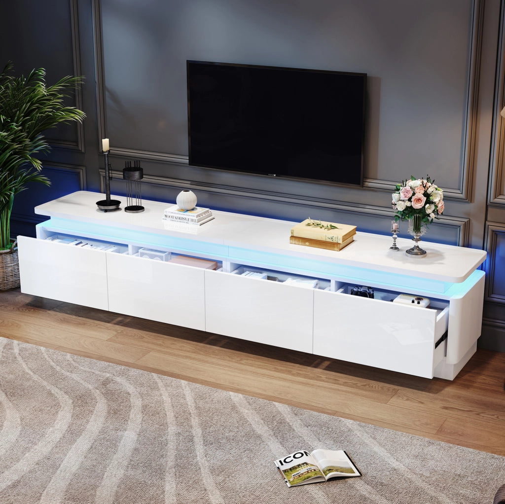Mobile TV bianco lucido 180x34x40 cm con 4 cassetti e LED Bluetooth