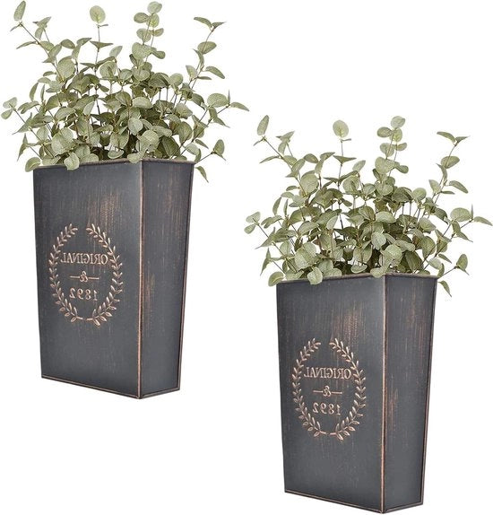 Piantagione di Muro in Metallo Rustico Casa di Campagna Vaso da Parete per Piante o Fiori Indoor o Outdoor Decorazione di Parete di Stile Rurale Set a 2 pezzi