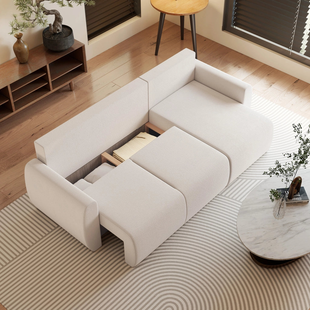 Divano letto angolare 3 posti in velluto ¨C zephmum ¨C crema