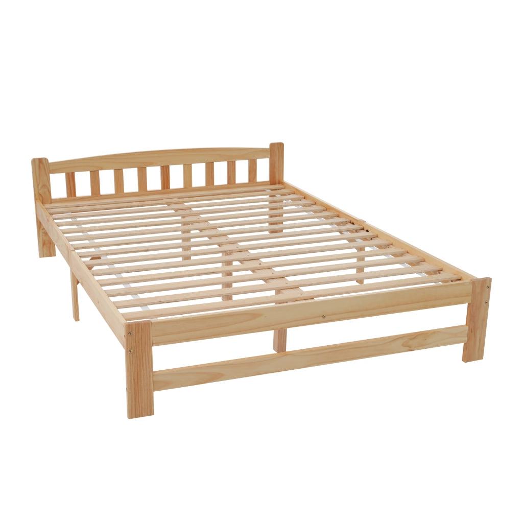Letto Matrimoniale Letto in Legno Massello con Testiera e 15 Doghe; Superficie 140 × 200 cm; senza Materasso; Naturale