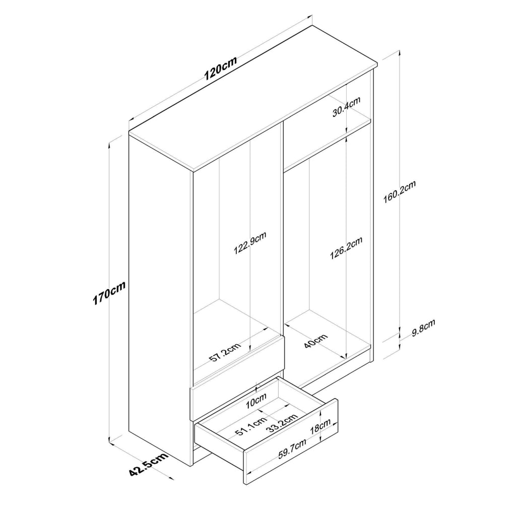 Armadio Camera da Letto Acanto, Guardaroba Grande Appendiabiti, 120x170h cm Marrone Noce