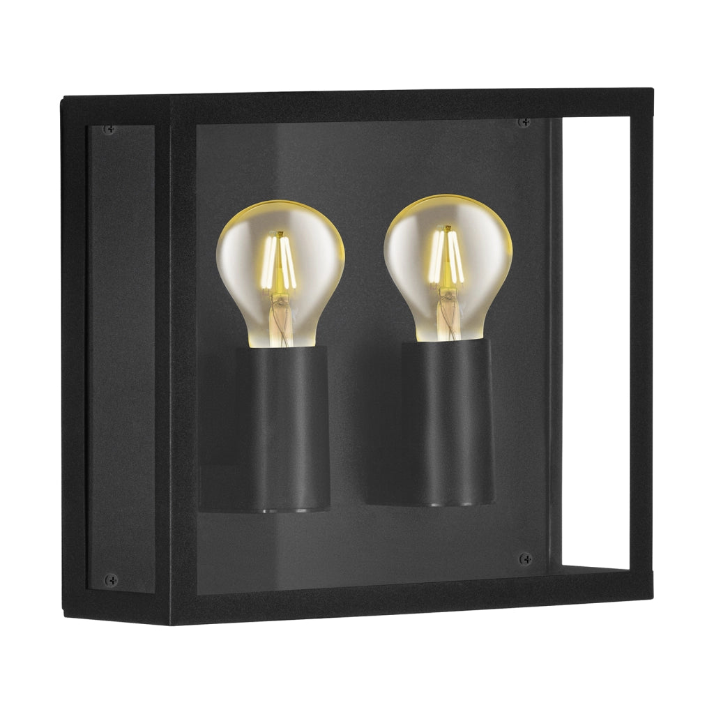 Applique Esterno Contemporanea Alamonte 1 Acciaio Nero Vetro Bianco 2 Luci E27
