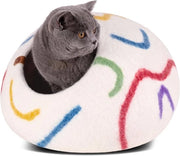 Letto per gatti premium - rifugio manuale 100% lana merino per gatti e gattini (colori vivaci) (arcobaleno medio)