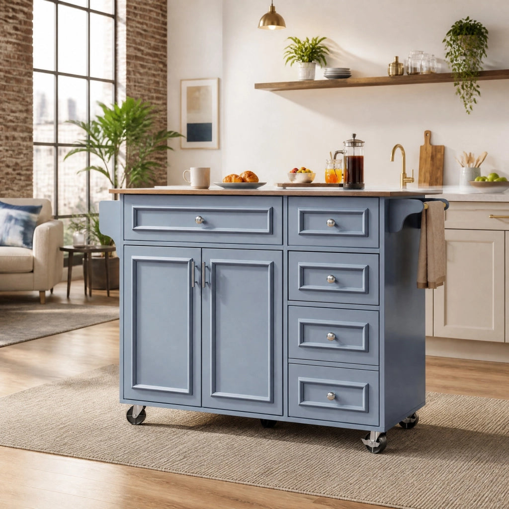 Isola da cucina pieghevole in MDF Baby Blue 110 x 45/75 x 92 cm
