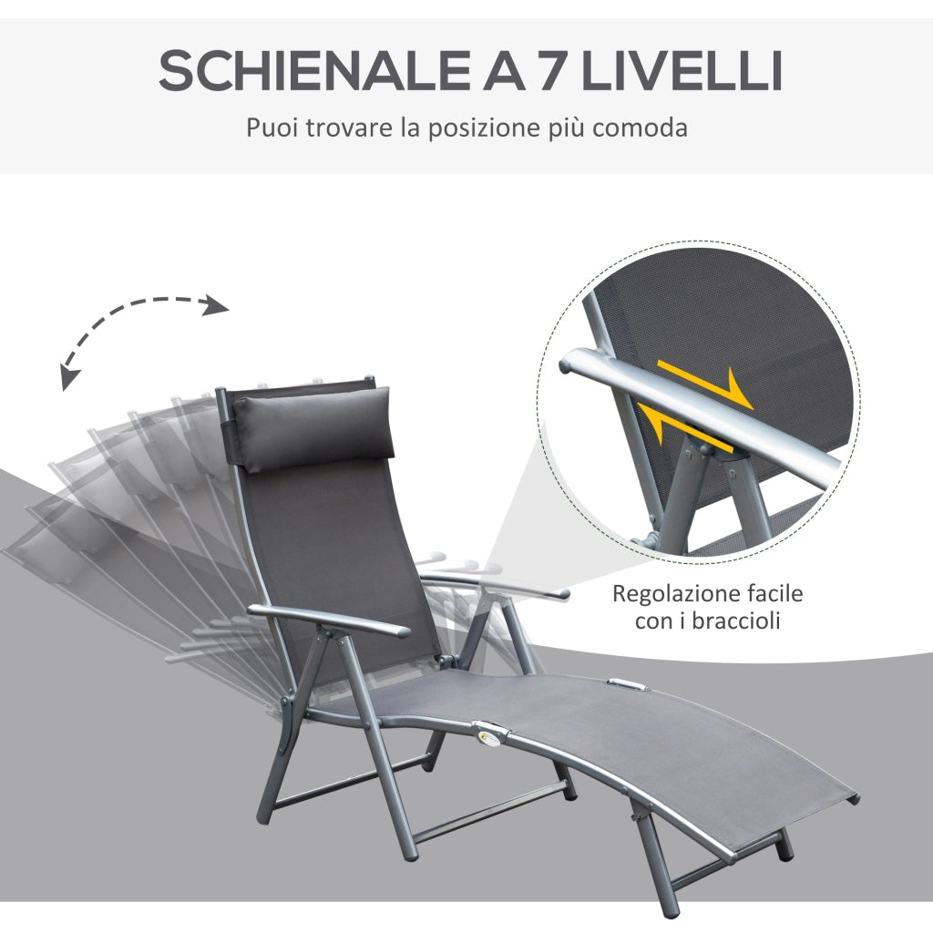 Easycomfort Lettino Sedia a Sdraio da Giardino Pieghevole con Cuscino, Schienale con 7 Reclinazioni, 137x63.5x100.5cm, Grigio