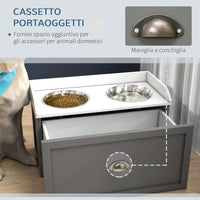 Ciotole per Cani Rialzate 60x30x36 cm con Cassetto in Acciaio Inox e Legno Grigio