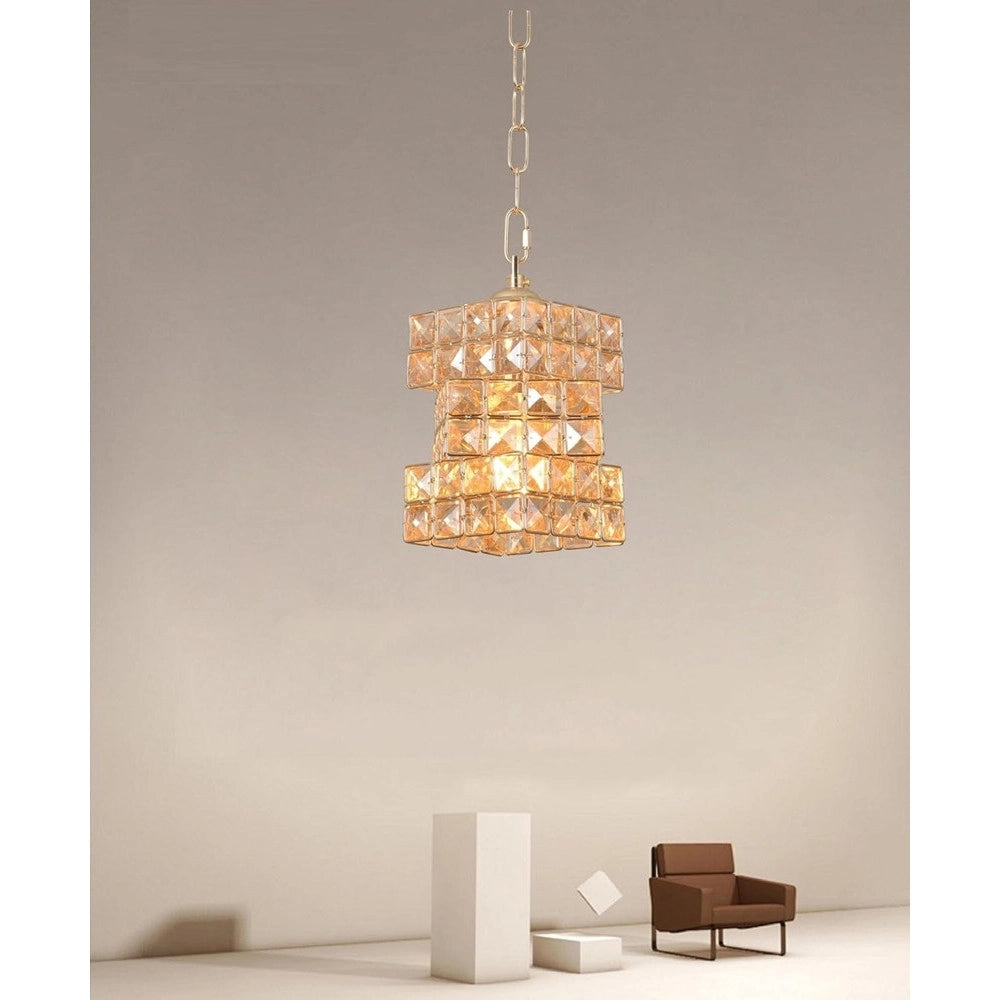 Trade Shop - Lampadario Sospeso Rettangolare Intrecciato Con Cristalli Luce E27 Oro 32392 -