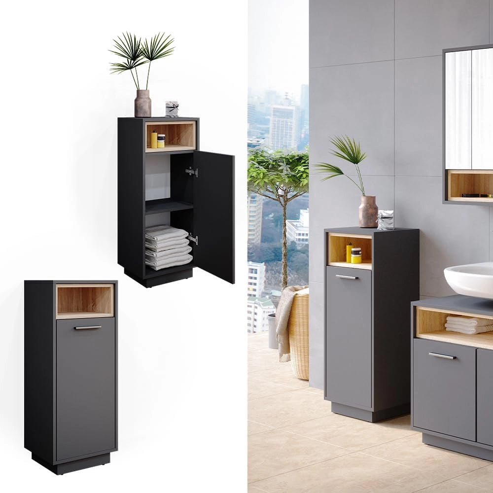 Mobiletto bagno Beatrice, Antracite, 38 x 93 cm, per la conservazione in bagno abbinabile alla serie Beatrice