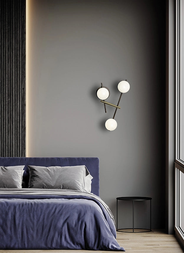 KIKA APPLIQUE PARETE 3 LUCI IN METALLO NERO E VETRI TONDI BIANCHI PARTICOLARI ORO ATTACCO G9