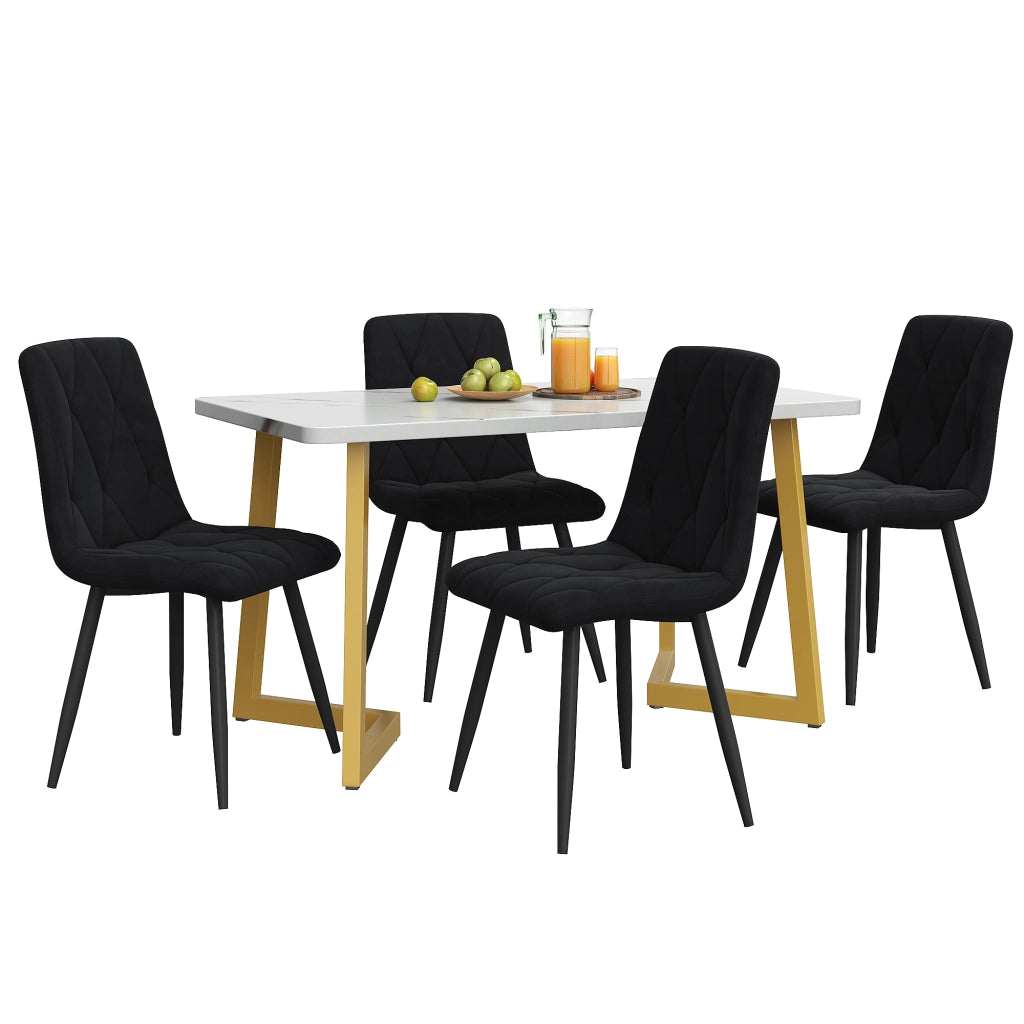 Tavolo da pranzo per 4 persone con 4 sedie, piano in MDF, set moderno per cucina, nero, 117 × 68 × 75 cm