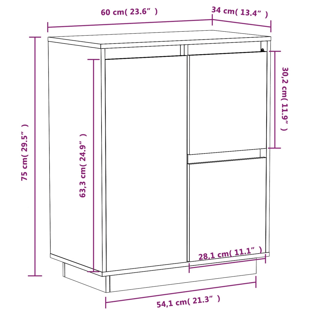 Credenza Bianca 60x34x75 cm in Legno Massello di Pino 813391