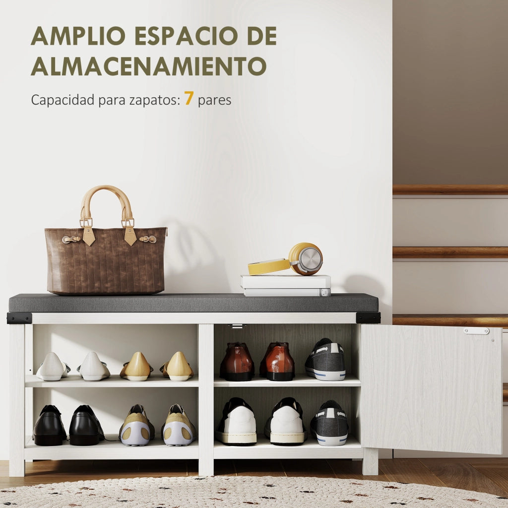 Scarpiera con Seduta ¨C zephmum ¨C Bianco Grigio 100x40x48 cm