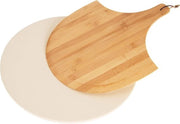 Set per pizza 2 pezzi // Set per pizza con spatola // cordierite, rotondo Ø 38 cm // Spatola per pizza in bambù