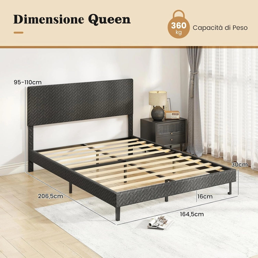 Struttura Letto Matrimoniale, Telaio Letto in Velluto con Testiera Regolabile in Altezza, Doghe in Legno a Supporto del Materasso, Silenzioso (160x200cm Stile 2)