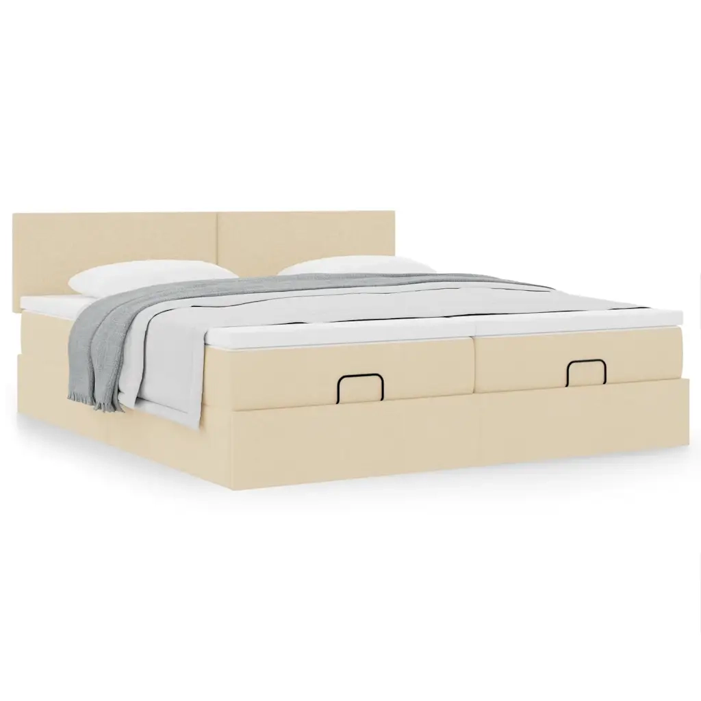 Struttura Letto Pouf con Materassi Crema 180x200 cm in Tessuto 3311978