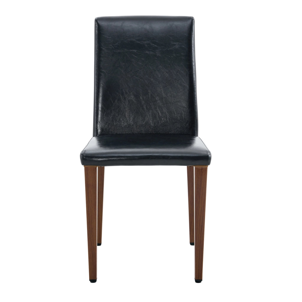 Set 4 sedie da pranzo moderne in similpelle PU nera con gambe in metallo finitura noce