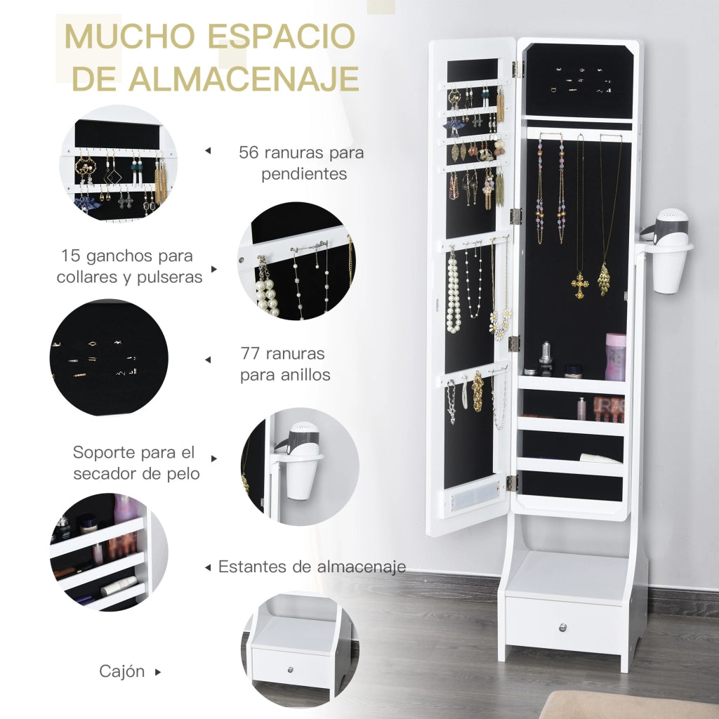 Armadio specchio scorrevole con appendiabiti e cassetto ¨C Zephmum ¨C Bianco 37x30x158 cm