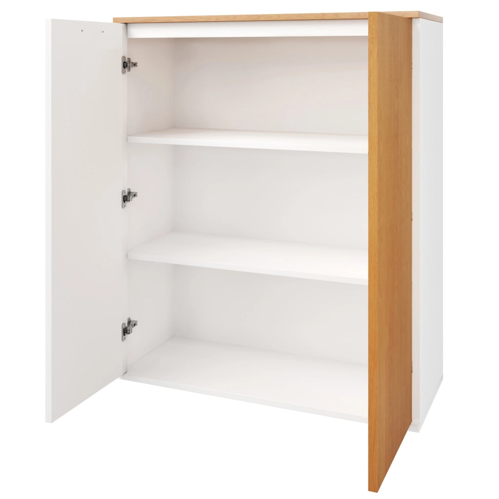 Armadio per ufficio in MDF con cerniere soft-close e frontale a lamelle bianco e rovere 80 × 40 × 110 cm