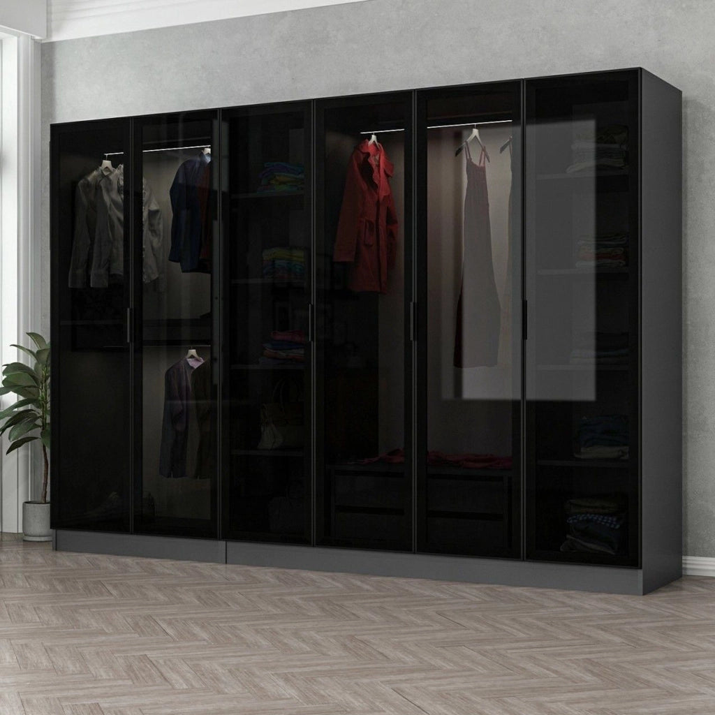 Armadio Camera da Letto Nogaro, Guardaroba Grande Appendiabiti, 270x210h cm Nero Antracite