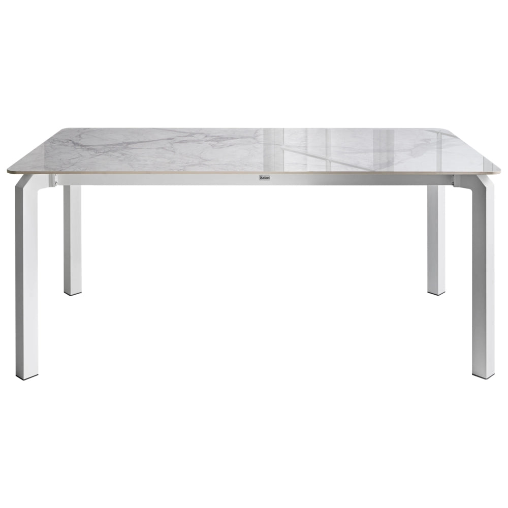 Tavolo da pranzo da giardino piano in pietra sinterizzata bianco lucido e marmo bianco e struttura in ferro resistente ai raggi UV e alla ruggine interni ed esterni
