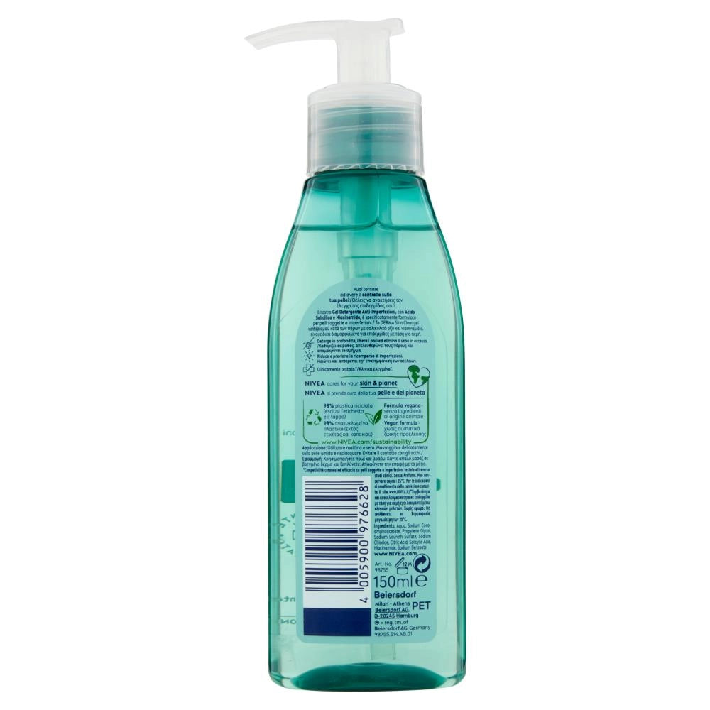 NIVEA DERMA SKIN CLEAR GEL VISO ANTI-IMPERFEZIONI 150 ML PELLE GRASSA E MISTA SCHIUMOGENO VISO PURIFICANTE