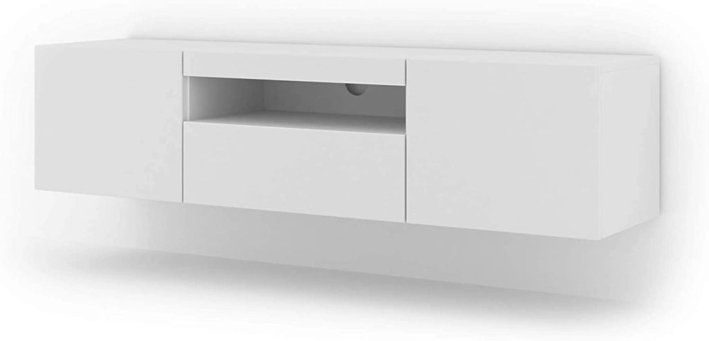 MOBILE TV PIANO TV SOSPESO O A TERRA BIANCO OPACO (NO LED) 150x37x42cm AURA