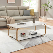 Tavolino Centrale da Salotto Kolta con Ripiano 120x60x43 cm - Effetto Marmo Bianco/Dorato [en.casa]