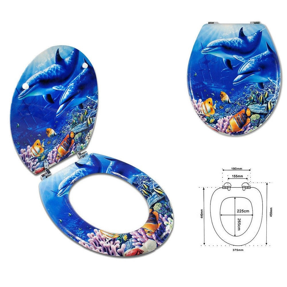 Trade Shop - Copriwater Universale Legno Mdf Stampa Cerniere Acciaio Wc Bagno Fondale Marino -        3,5