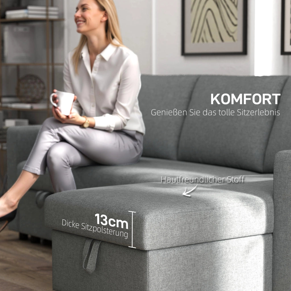 Divano angolare con funzione letto e contenitore ¨C Xylo ¨C tessuto grigio chiaro 211x146x85 cm