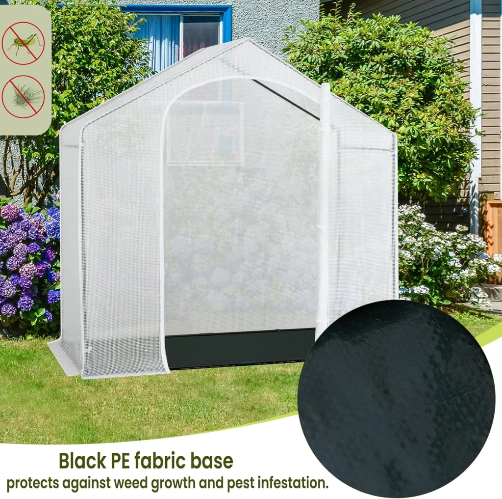 Serra da Giardino con Porte Avvolgibili, Serra da Balcone con Base in tessuto PE nero, Telo per Serra in Rete PE 140g/m2, Serra per Piante Impermeabile, 4 Picchetti, 200x80x200cm, Bianco