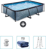 Piscina a forma rettangolare con cornice di pietra - 300 x 200 x 65 cm - Inclusa pompa - Velatura solare - Scala - Nuovo prezzo più basso
