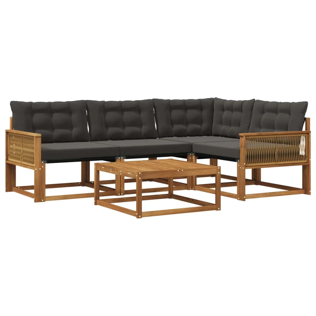 Set di divani da esterno con cuscino 5 pcs Naturale e Nero 3381412