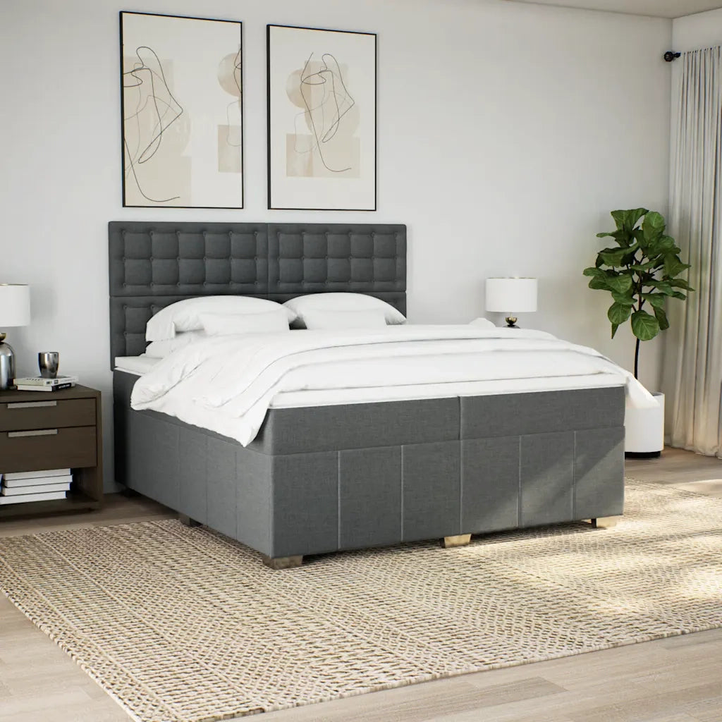 Giroletto a Molle con Materasso Grigio Scuro 200x200 cm Tessuto