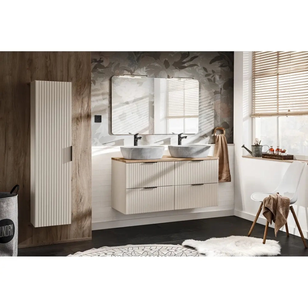 Mobile sotto lavabo NOXERA – 60 cm – 2 cassetti – Beige opaco – Mobile sospeso moderno