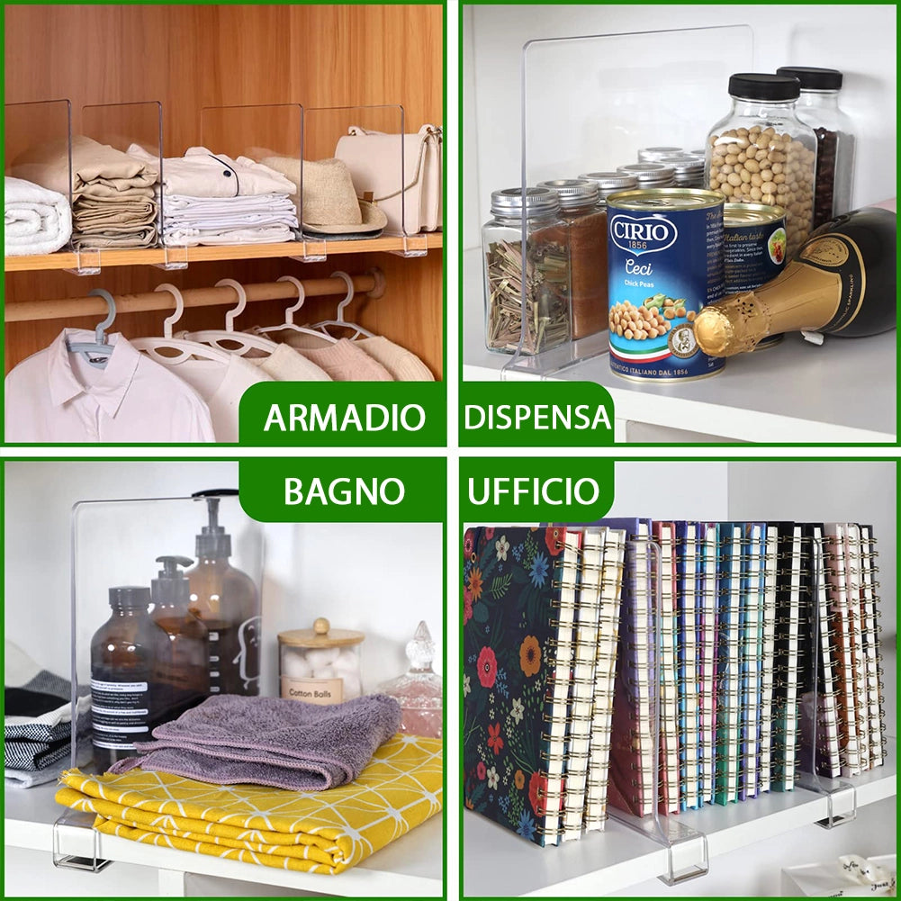 8 x Divisori Acrilico Trasparente Mensole Organizer Armadio Separatori x Scaffali