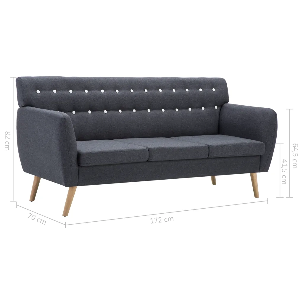Divano a 3 Posti Rivestito in Tessuto 172x70x82 cm Grigio Scuro 247125