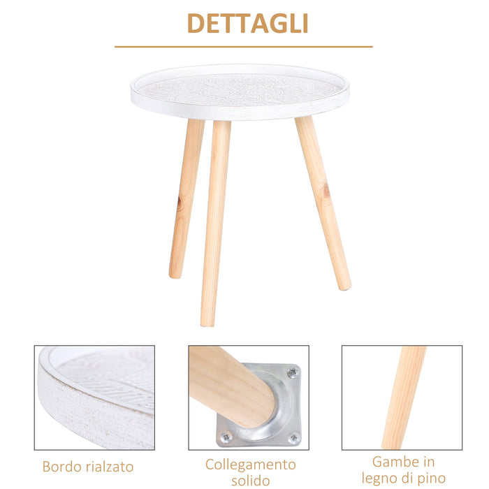 Tavolino Basso Ø40x40,5 cm in Legno e MDF Bianco