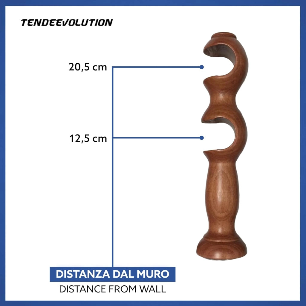 Coppia di Supporti Doppi in Legno per Tenda, Bastone 35 mm, Colore Noce, 100% Legno di Alta Qualità, Made in Italy