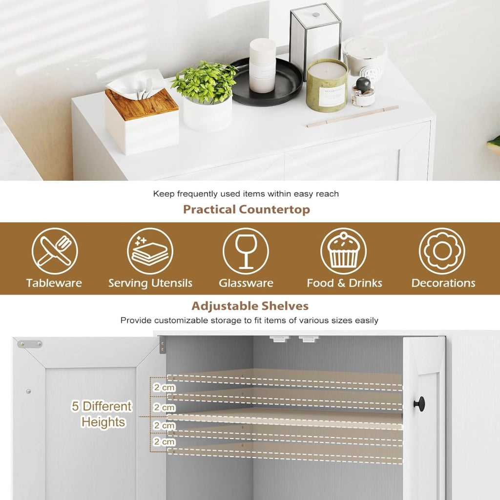 Credenza Cucina con 2 Ante, Mobile Cucina Dispensa con 2 Ripiani Regolabili e Kit Antiribaltamento, Mobiletto per Soggiorno, Sala da Pranzo, Camera da Letto, Ingresso, 60x30x80cm (Bianco)
