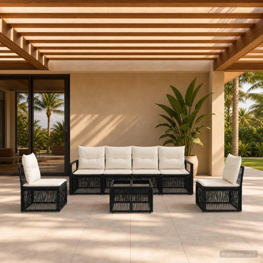 Set Divano da Giardino 7 pz Nero polyrattan 3435676
