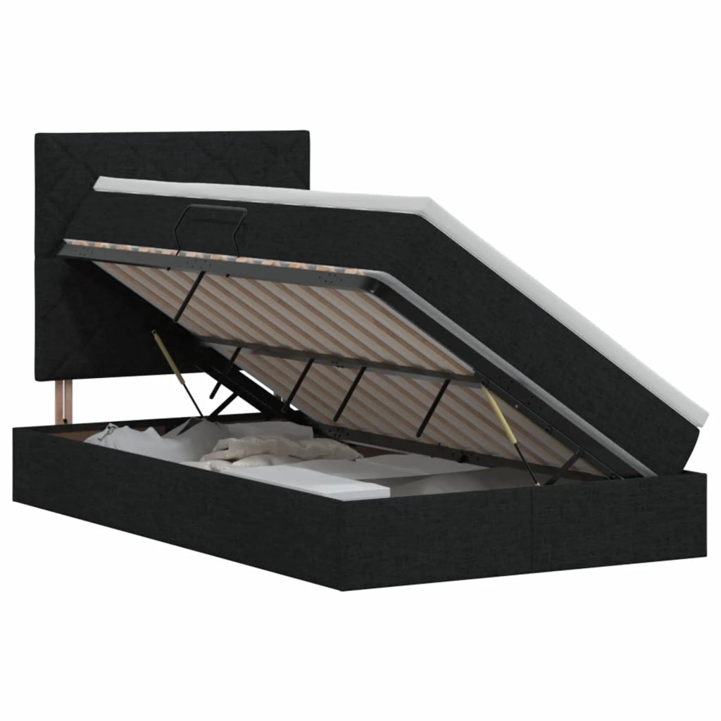 Letto con contenitore e materasso Nero 120 x 200 cm Tessuto 3459560