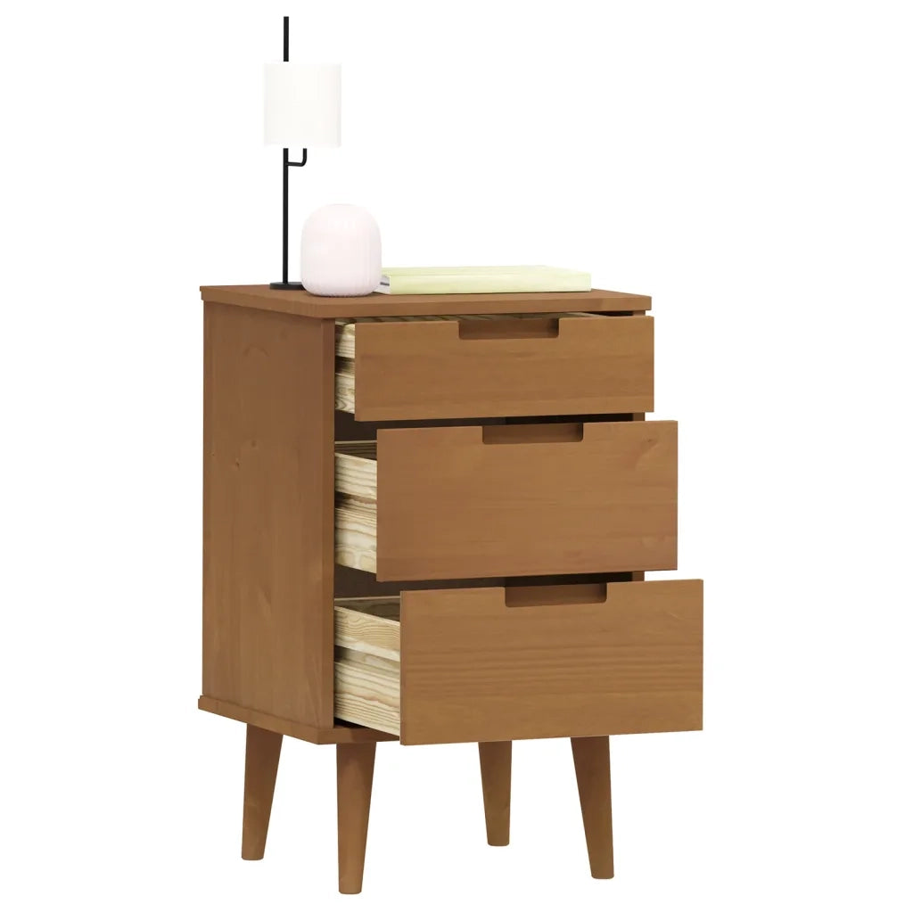 Comodino-Tavolino da notte Marrone MOLDE 40x35x65 cm in Legno Massello di Pino 911043