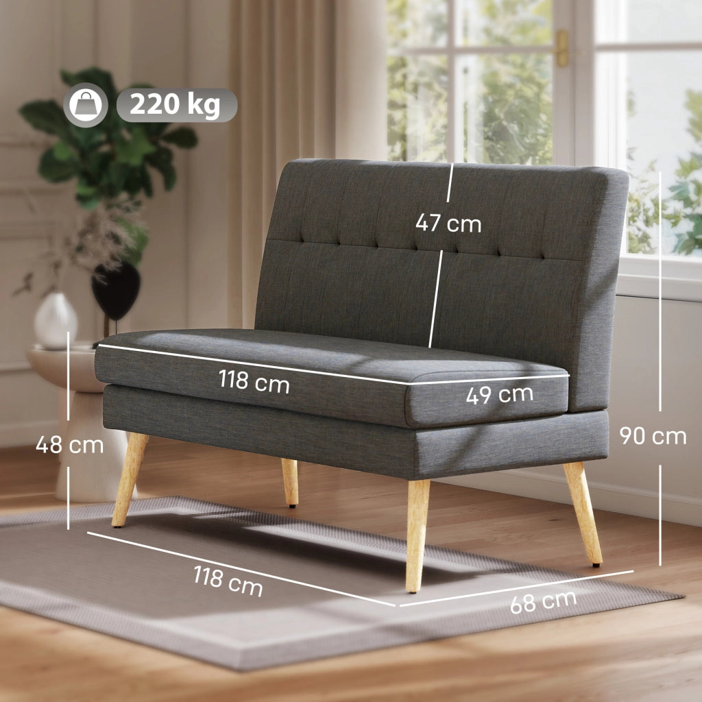 Divano 2 posti tessuto grigio ¨C Xylo ¨C gambe in legno, schienale trapuntato, imbottito